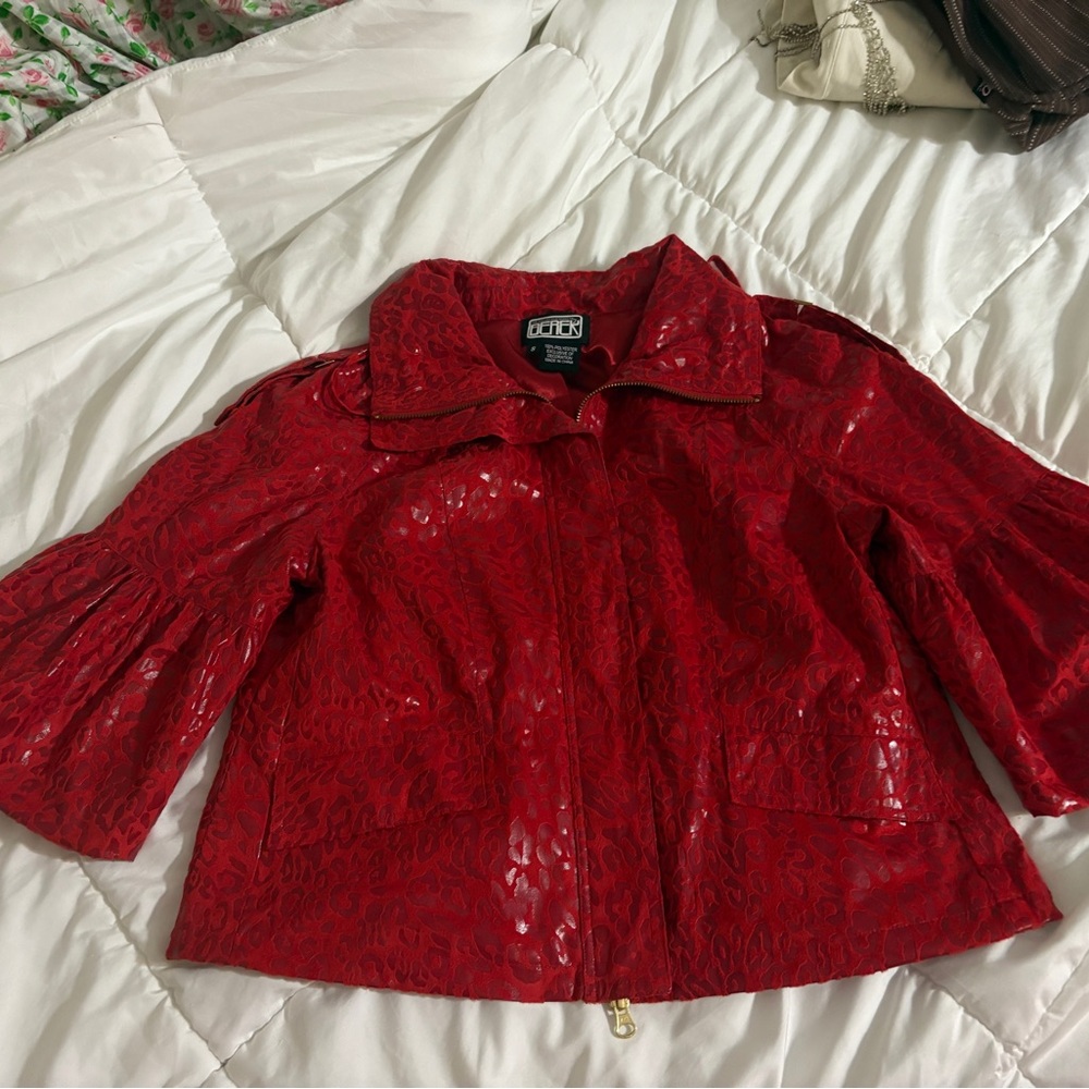 Red berer patten leather leopard print 80s size S small jacket